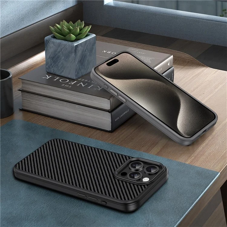 IPAKY для iPhone 15 Pro Case Carbon Fiber Texture TPU Back Phone Cover - Черный