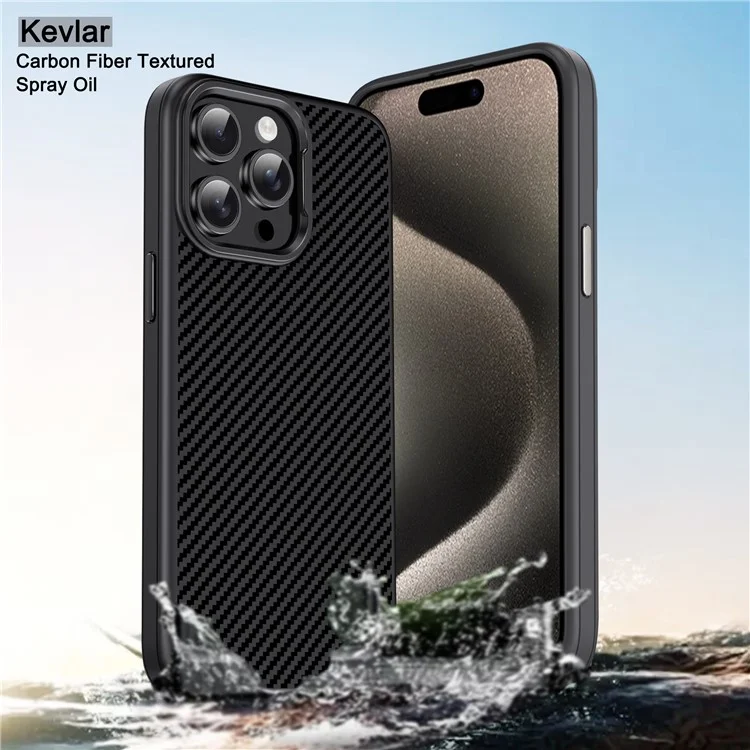 IPAKY для iPhone 15 Pro Case Carbon Fiber Texture TPU Back Phone Cover - Черный