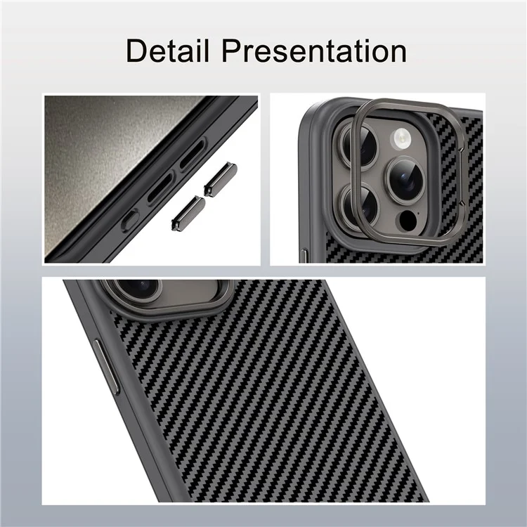 IPAKY для iPhone 15 Pro Case Carbon Fiber Texture TPU Back Phone Cover - Черный