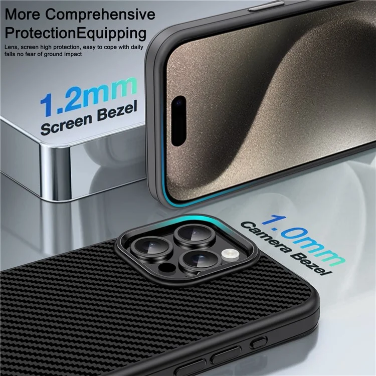 IPAKY для iPhone 15 Pro Case Carbon Fiber Texture TPU Back Phone Cover - Черный