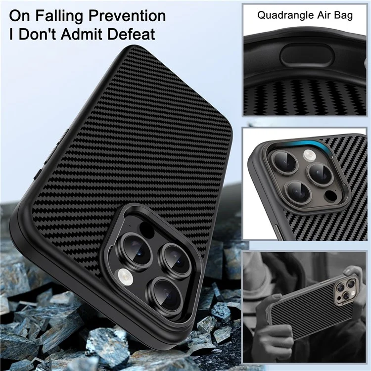 IPAKY для iPhone 15 Pro Case Carbon Fiber Texture TPU Back Phone Cover - Черный