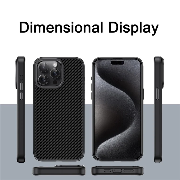IPAKY для iPhone 15 Pro Case Carbon Fiber Texture TPU Back Phone Cover - Черный