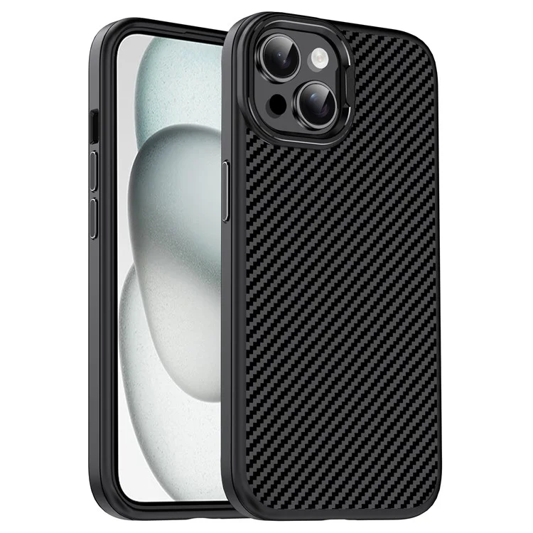 IPAKY per iPhone 14 Plus Custodia posteriore in TPU con texture in fibra di carbonio - Nero