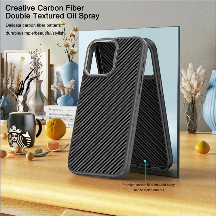 IPAKY per iPhone 14 Plus Custodia posteriore in TPU con texture in fibra di carbonio - Nero