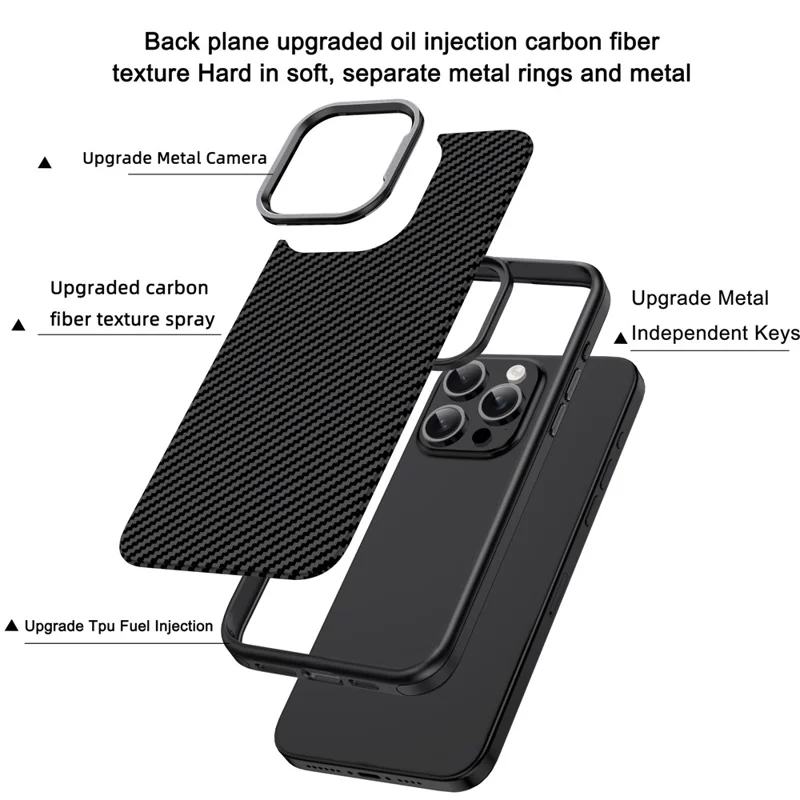 IPAKY For iPhone 13 Pro TPU Case Carbon Fiber Texture Protective Phone Cover - Black