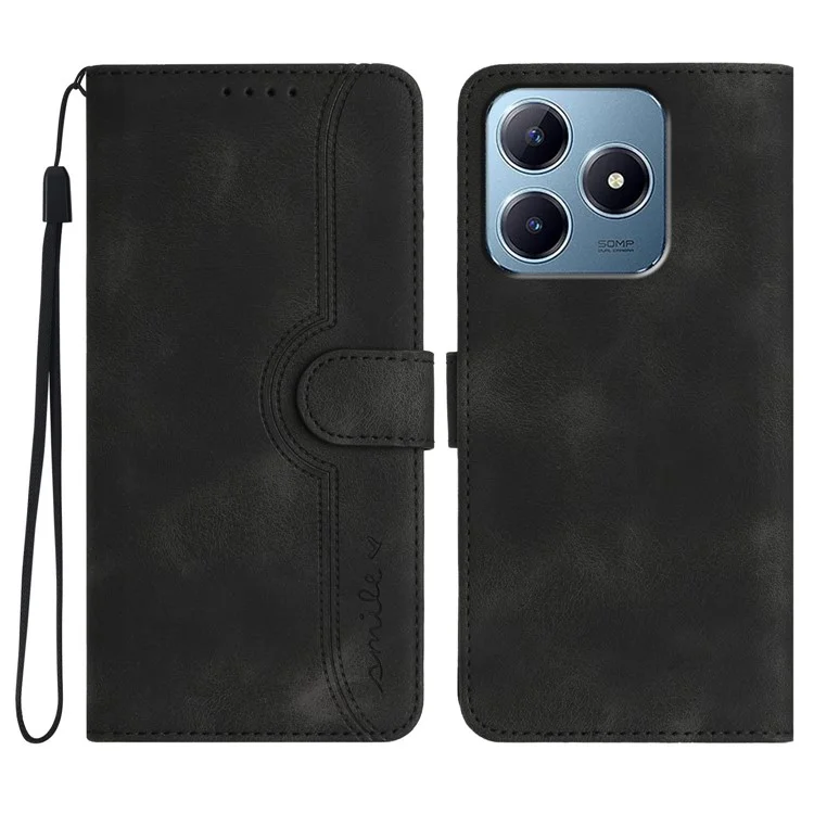YX0030 For Realme Note 60x 4G / C63 4G / C61 4G Case Smile Imprinted Leather Phone Cover Magnetic Clasp -  Black