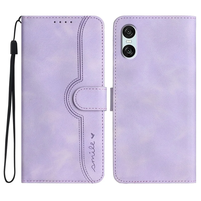 YX0030 For Sony Xperia 10 VI Case PU Leather Phone Cover Smile Imprinted - Light Purple