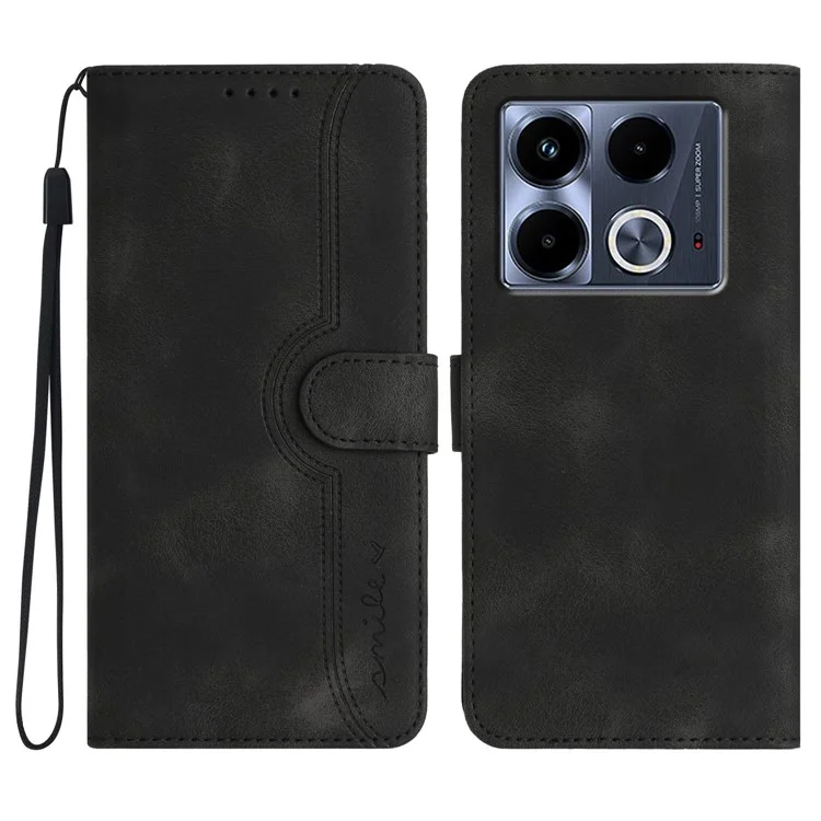 YX0030 For Infinix Note 40 Case Wallet Card Slots Imprinted Leather Phone Cover - Black