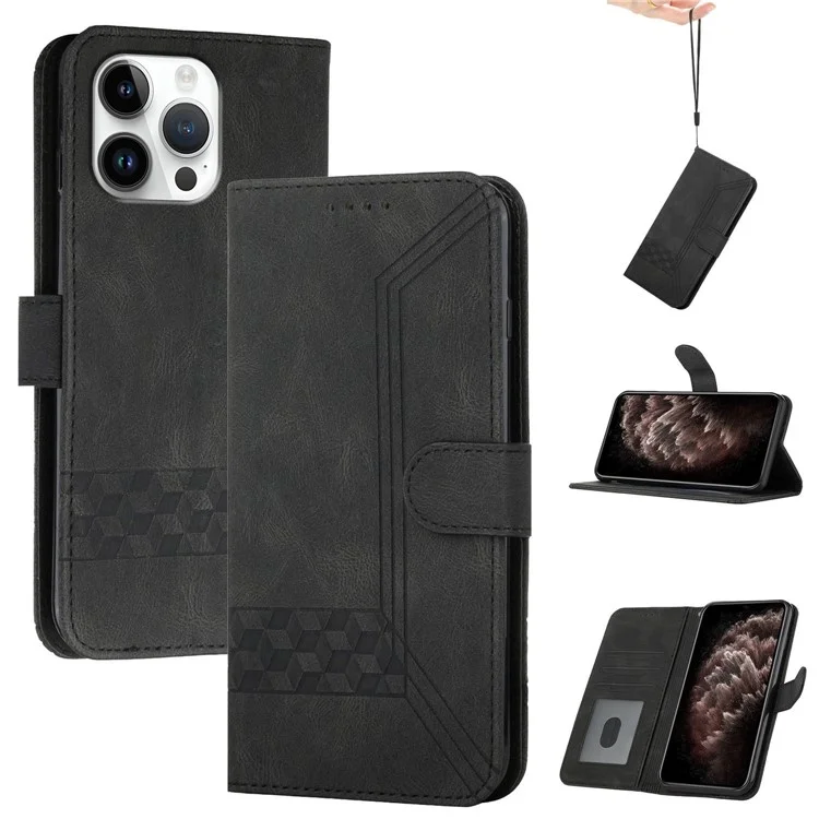YX0010 Серия для iPhone 16 Pro Max Case Skin Feeling PU кожаный бумажник Телефонная крышка - Черный