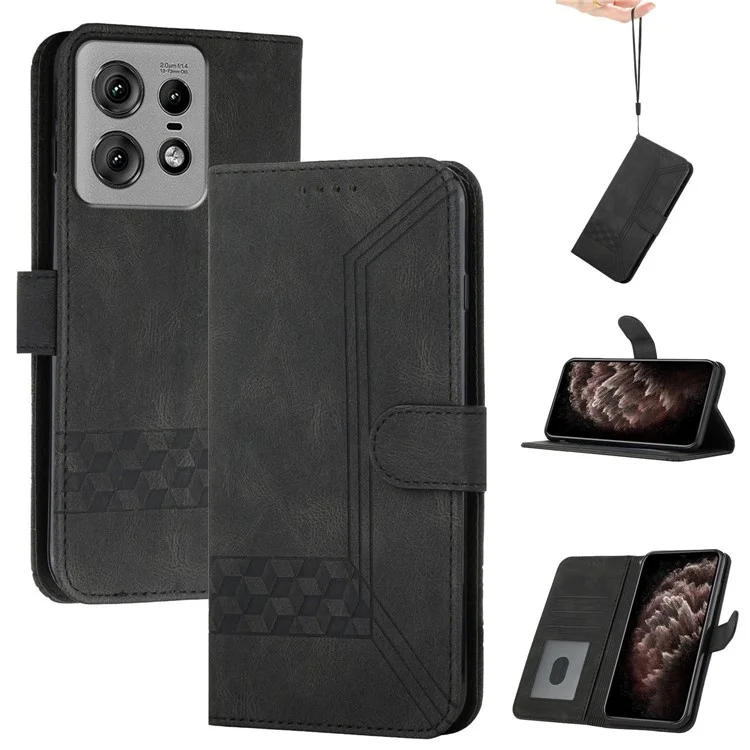 Série YX0010 para Motorola Edge 50 Pro 5G Case Capa de Telefone de Couro com Padrão de Linhas Ródio - Preto