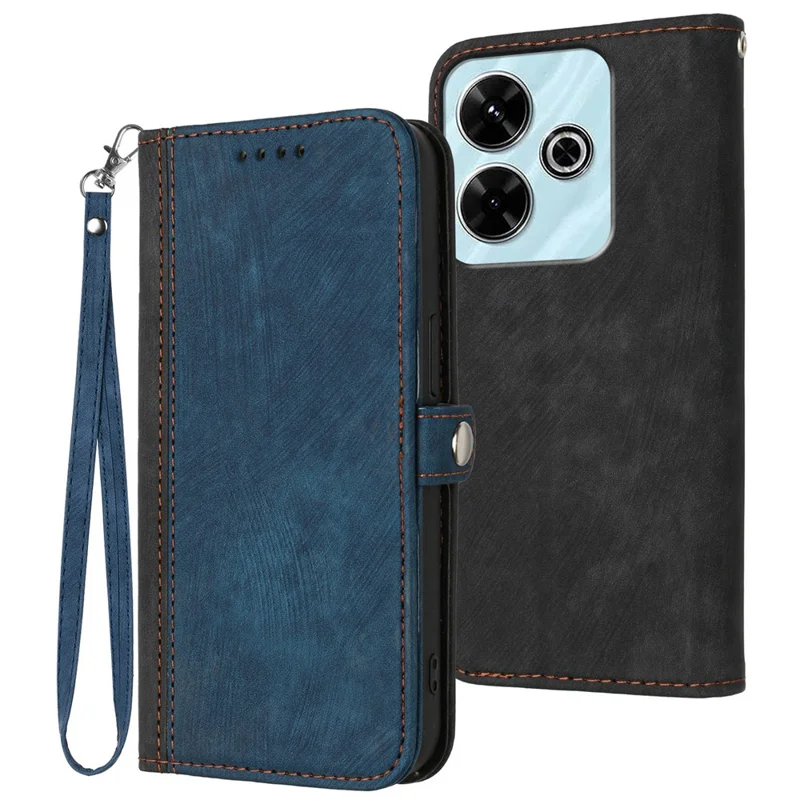 YX0020 For Xiaomi Redmi 13 5G / 13 4G Leather Case Phone Wallet Cover with Wrist Strap - Sapphire