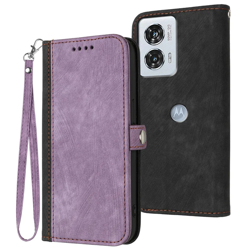 YX0020 For Motorola Edge 50 Fusion 5G Case Skin Feel Leather Wallet Cover with Strap - Purple