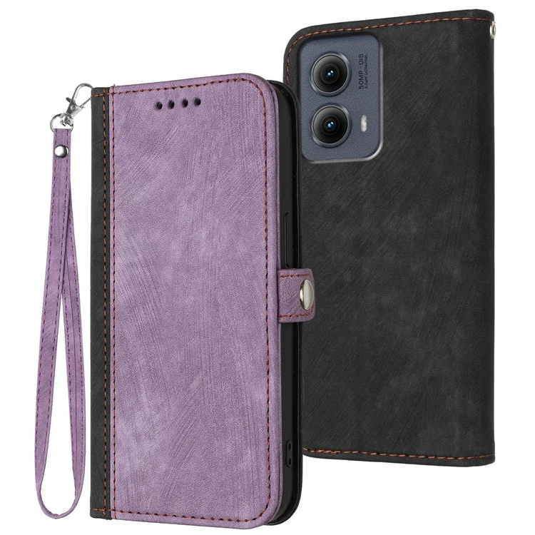 YX0020 Für Motorola Edge (2024) 5G Ledertasche Handyhülle mit Handschlaufe - Lila