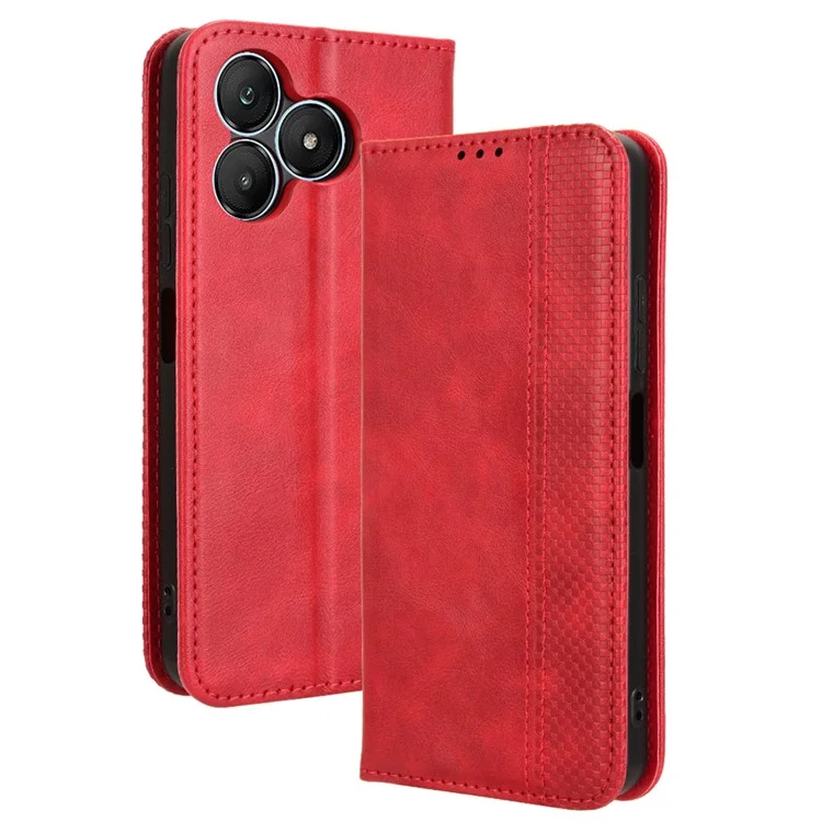 Für Wiko T20 Hülle Retro PU-Leder Flip Handyhülle Magnetische Absorption - Rot