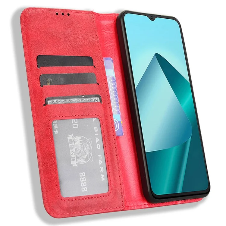 Für Wiko T20 Hülle Retro PU-Leder Flip Handyhülle Magnetische Absorption - Rot