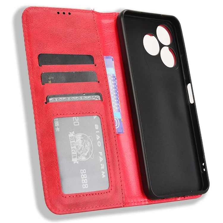 Für Wiko T20 Hülle Retro PU-Leder Flip Handyhülle Magnetische Absorption - Rot