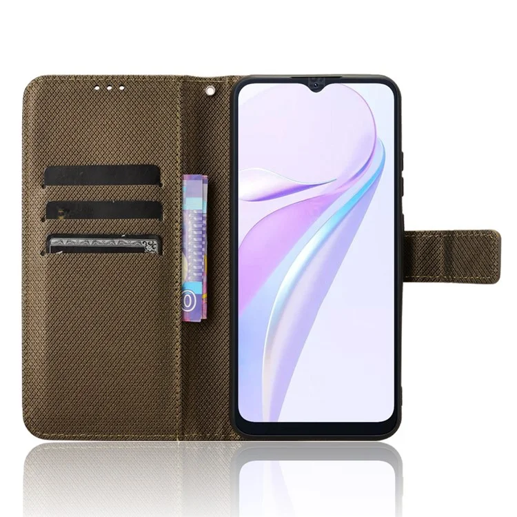 For Blackview Wave 6C Case Diamond Texture Leather Phone Cover with TPU Inner Shell - Brown
