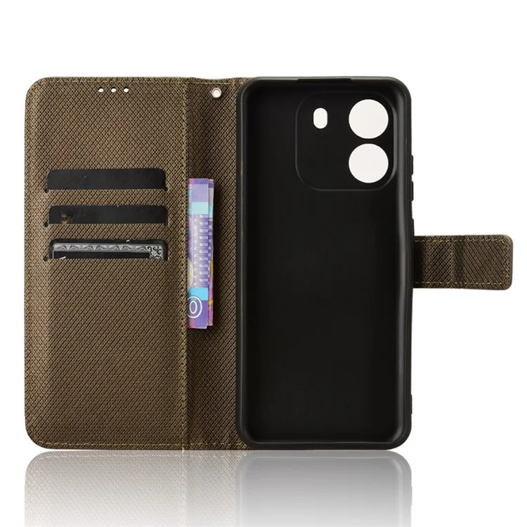 For Blackview Wave 6C Case Diamond Texture Leather Phone Cover with TPU Inner Shell - Brown