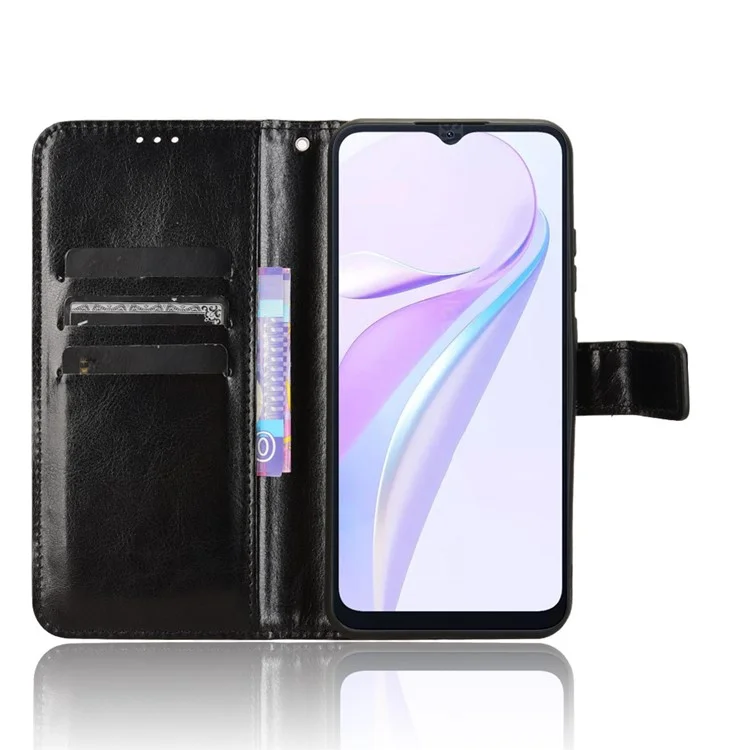 For Blackview Wave 6C Case Crazy Horse Texture Leather Phone Cover Horizontal Viewing Stand - Black