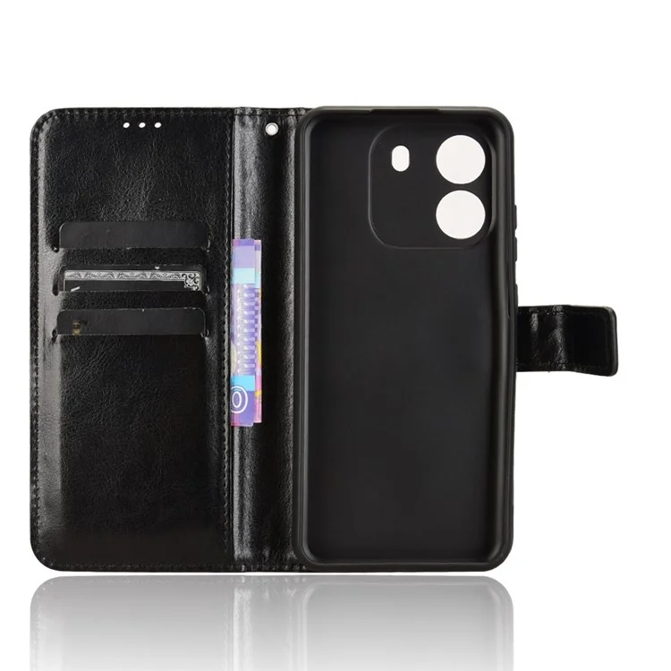 For Blackview Wave 6C Case Crazy Horse Texture Leather Phone Cover Horizontal Viewing Stand - Black
