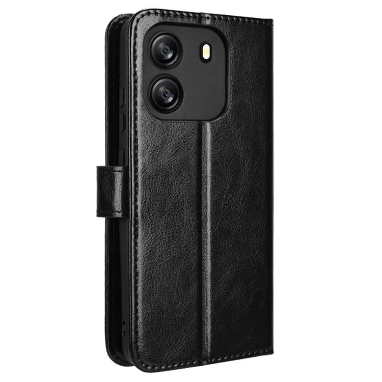 For Blackview Wave 6C Case Crazy Horse Texture Leather Phone Cover Horizontal Viewing Stand - Black