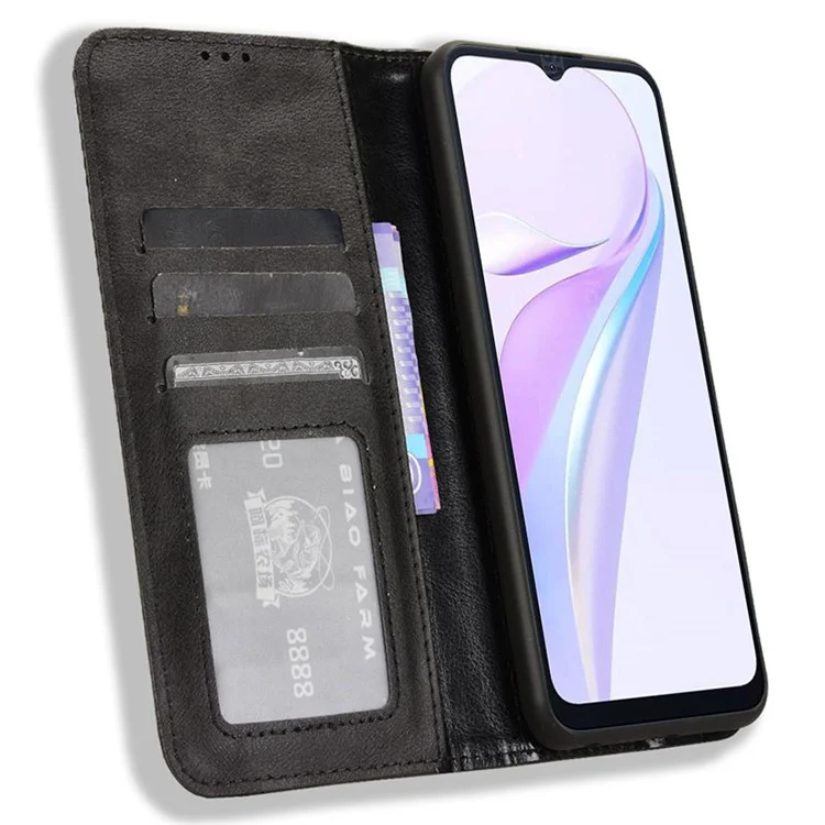 For Blackview Wave 6C Case Magnetic Closure Vintage Leather Wallet Phone Cover - Black