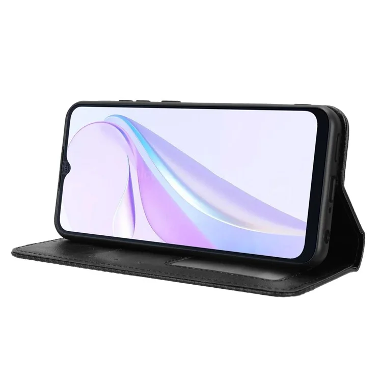 For Blackview Wave 6C Case Magnetic Closure Vintage Leather Wallet Phone Cover - Black