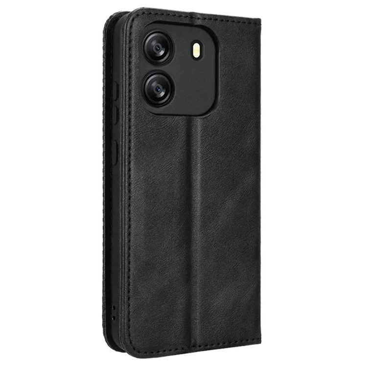 For Blackview Wave 6C Case Magnetic Closure Vintage Leather Wallet Phone Cover - Black