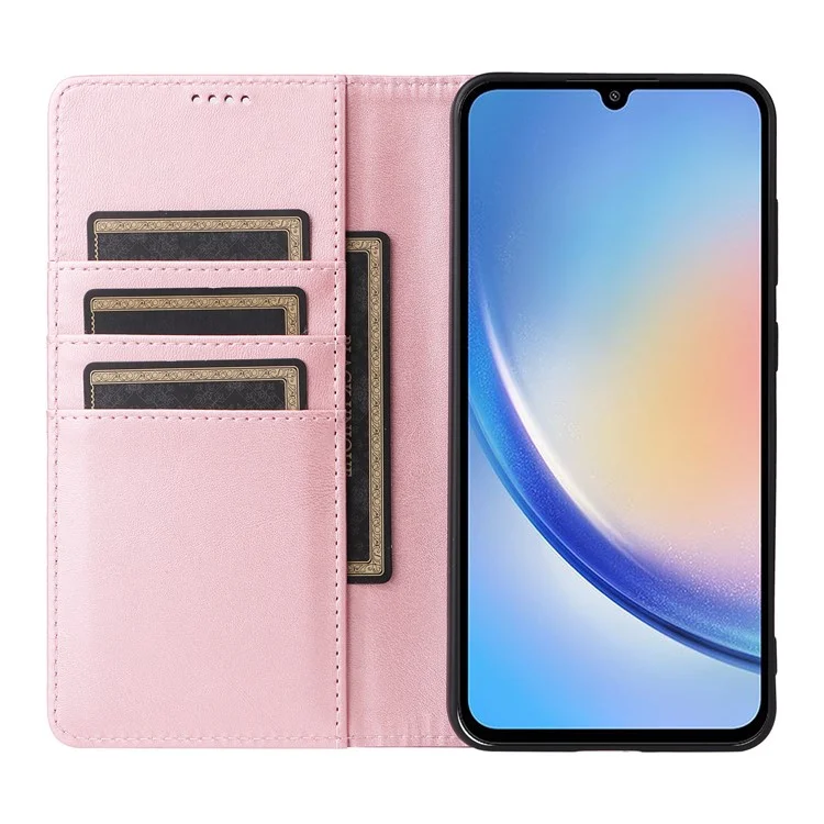 For Samsung Galaxy A34 5G Case Leather RFID Blocking Card Slots Phone Cover - Pink