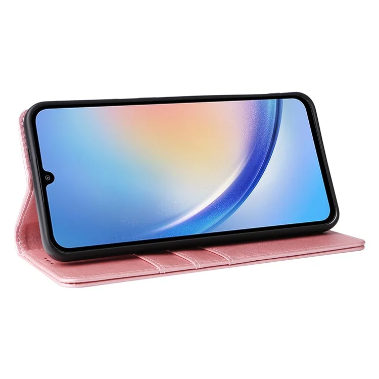 For Samsung Galaxy A34 5G Case Leather RFID Blocking Card Slots Phone Cover - Pink