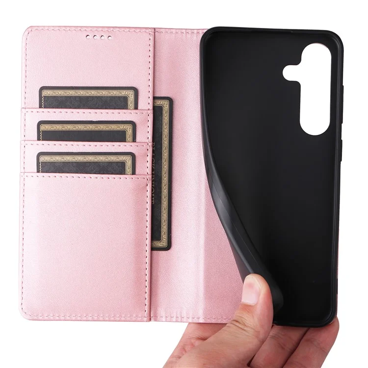 For Samsung Galaxy A34 5G Case Leather RFID Blocking Card Slots Phone Cover - Pink