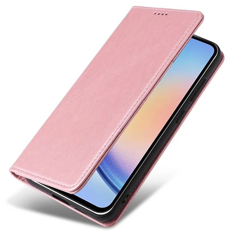 For Samsung Galaxy A34 5G Case Leather RFID Blocking Card Slots Phone Cover - Pink