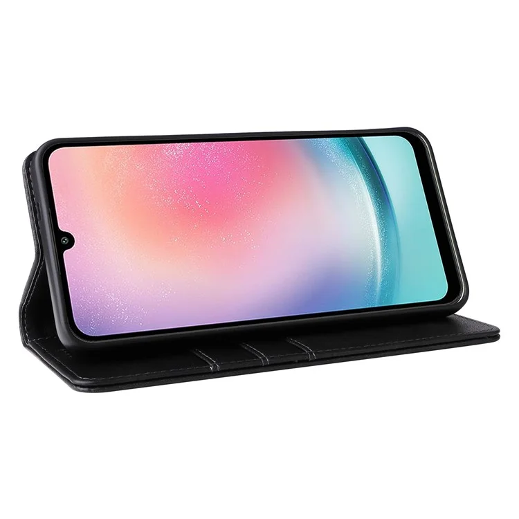 For Samsung Galaxy A24 4G (162.1 X 77.6 X 8.3mm) Case Stand RFID Blocking Leather Phone Cover - Black