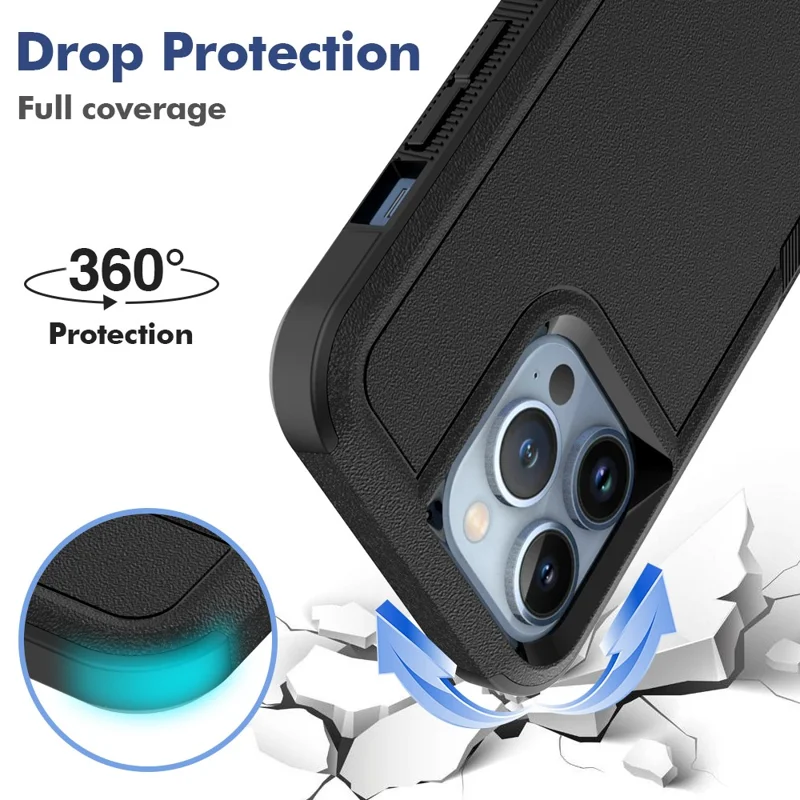 Pour iPhone 13 Pro 6.1 pouces Étui de protection anti-poussière et anti-chute Coque de téléphone en PC dur + TPU souple Anti-rayures - Noir