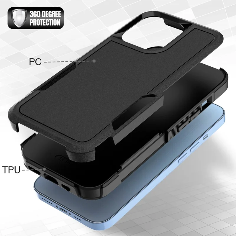 Pour iPhone 13 Pro 6.1 pouces Étui de protection anti-poussière et anti-chute Coque de téléphone en PC dur + TPU souple Anti-rayures - Noir