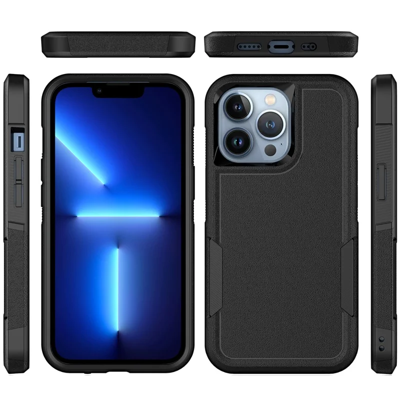 Pour iPhone 13 Pro 6.1 pouces Étui de protection anti-poussière et anti-chute Coque de téléphone en PC dur + TPU souple Anti-rayures - Noir