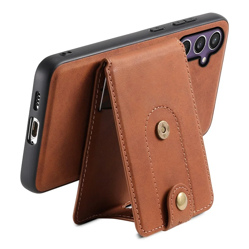 DENIOR D14 For Samsung Galaxy S24 Case Compatible with MagSafe Card Slots Kickstand Phone Cover - Brown