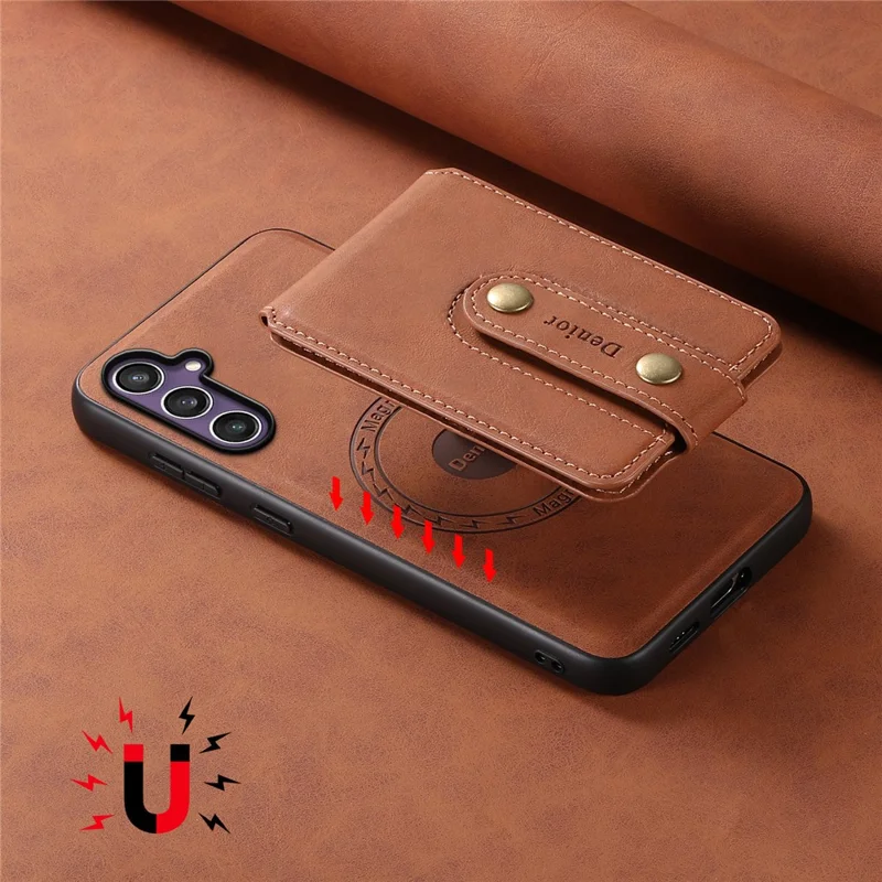DENIOR D14 For Samsung Galaxy S24 Case Compatible with MagSafe Card Slots Kickstand Phone Cover - Brown