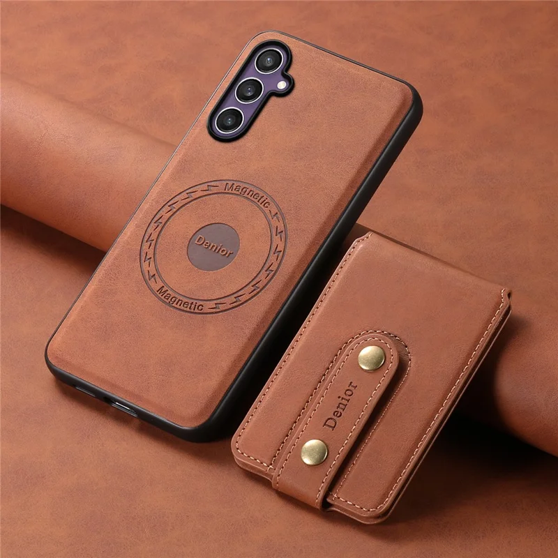 DENIOR D14 For Samsung Galaxy S24 Case Compatible with MagSafe Card Slots Kickstand Phone Cover - Brown
