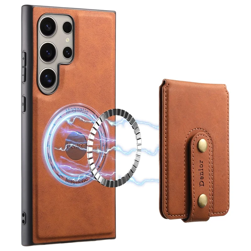 DENIOR D14 For Samsung Galaxy S23 Ultra Magnetic Case 2 in 1 Detachable PU+PC+TPU Phone Cover - Brown
