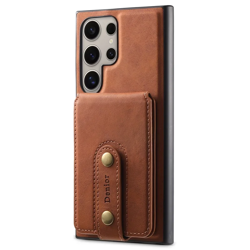 DENIOR D14 For Samsung Galaxy S23 Ultra Magnetic Case 2 in 1 Detachable PU+PC+TPU Phone Cover - Brown