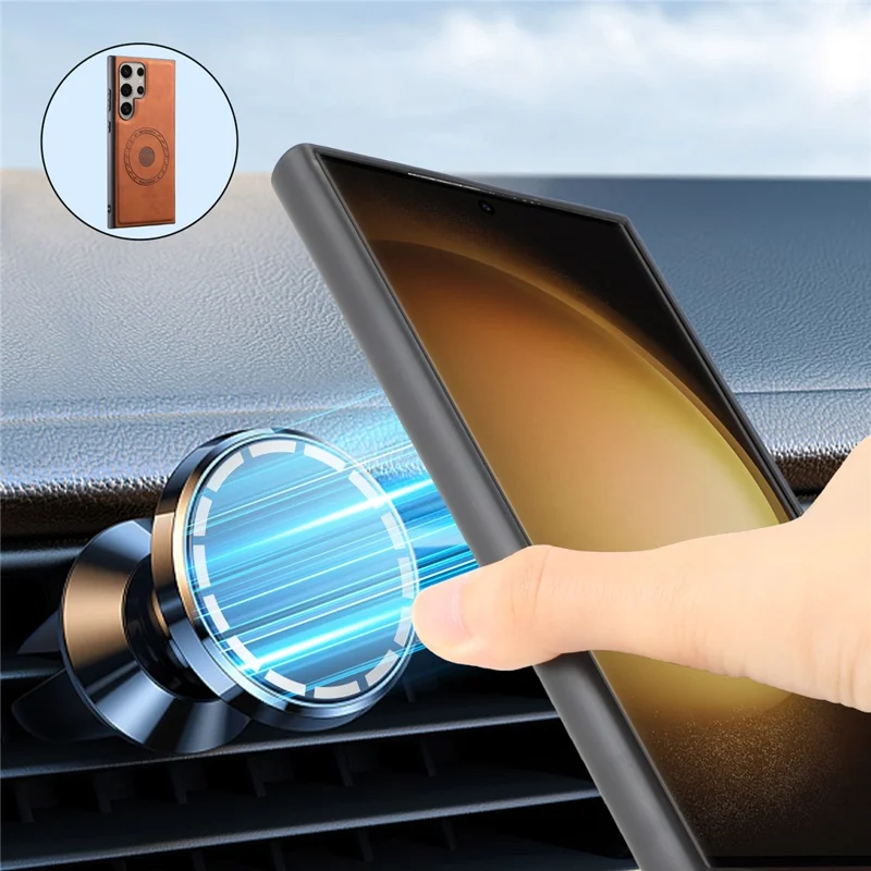 DENIOR D14 For Samsung Galaxy S23 Ultra Magnetic Case 2 in 1 Detachable PU+PC+TPU Phone Cover - Brown