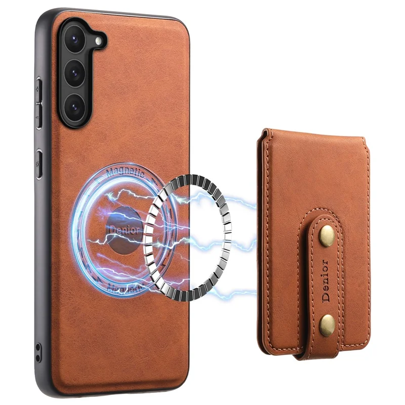 DENIOR D14 For Samsung Galaxy S23 Case Kickstand Card Slots Hybrid Phone Cover Magnetic Case - Brown