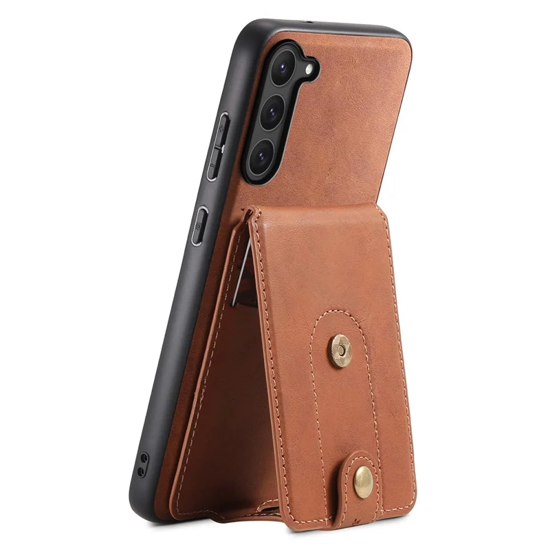 DENIOR D14 For Samsung Galaxy S23 Case Kickstand Card Slots Hybrid Phone Cover Magnetic Case - Brown
