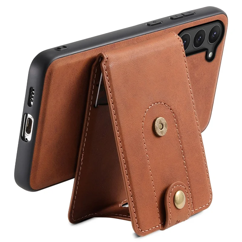 DENIOR D14 For Samsung Galaxy S23 Case Kickstand Card Slots Hybrid Phone Cover Magnetic Case - Brown