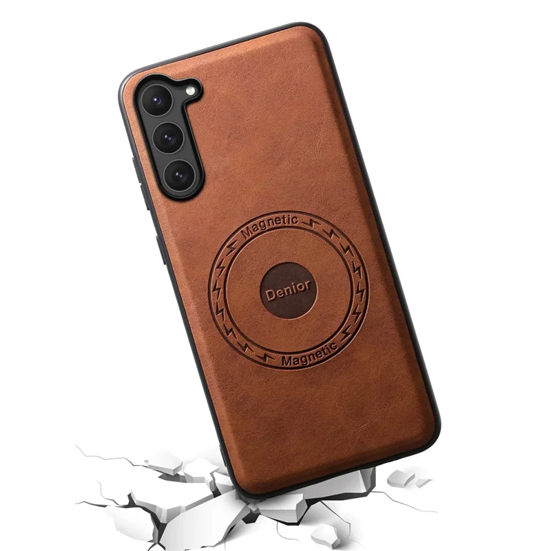 DENIOR D14 For Samsung Galaxy S23 Case Kickstand Card Slots Hybrid Phone Cover Magnetic Case - Brown