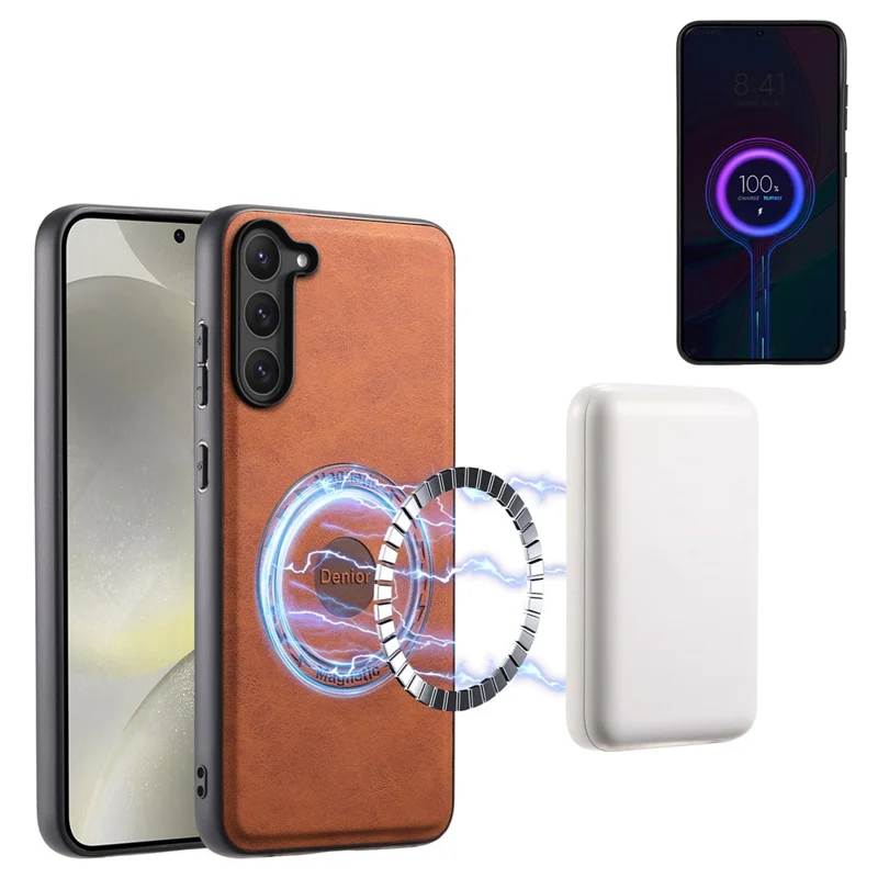 DENIOR D14 For Samsung Galaxy S23 Case Kickstand Card Slots Hybrid Phone Cover Magnetic Case - Brown