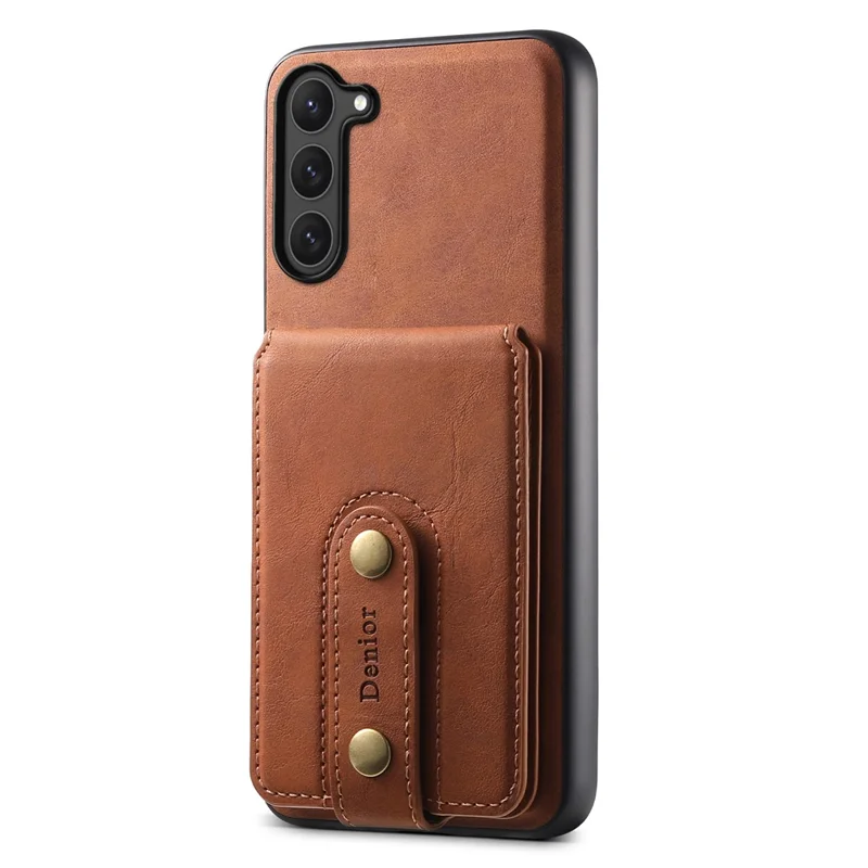 DENIOR D14 For Samsung Galaxy S23 Case Kickstand Card Slots Hybrid Phone Cover Magnetic Case - Brown