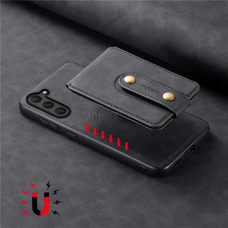 DENIOR D14 For Samsung Galaxy S23 Case Kickstand Card Slots Hybrid Phone Cover Compatible with MagSafe - Black