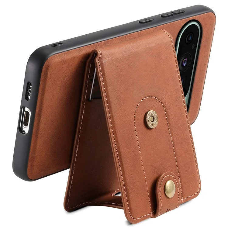 DENIOR D14 For Google Pixel 9 / 9 Pro Case Compatible with MagSafe Kickstand Card Slots Phone Cover - Brown